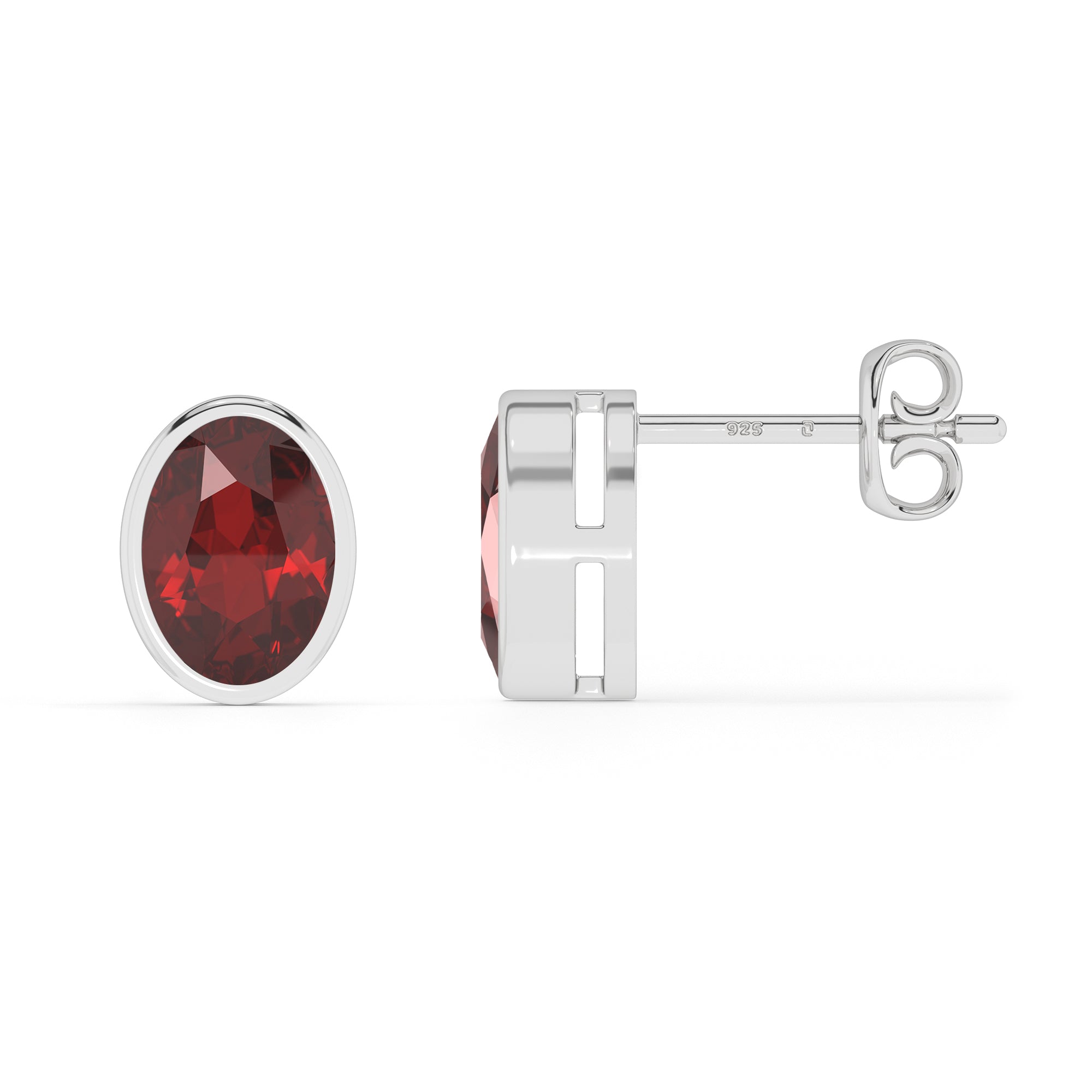 natural red garnet oval shape stud earrings