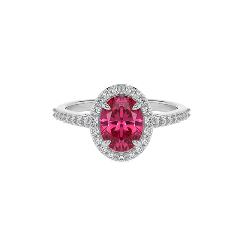 lab-grown pink-tourmaline oval half eterity halo solitaire engagement ring