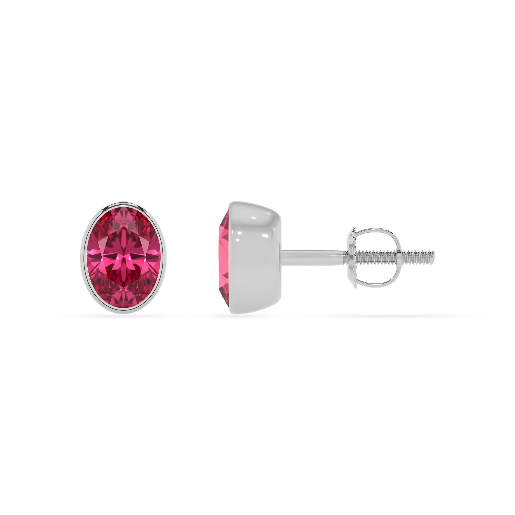 natural pink tourmaline oval stud earrings 