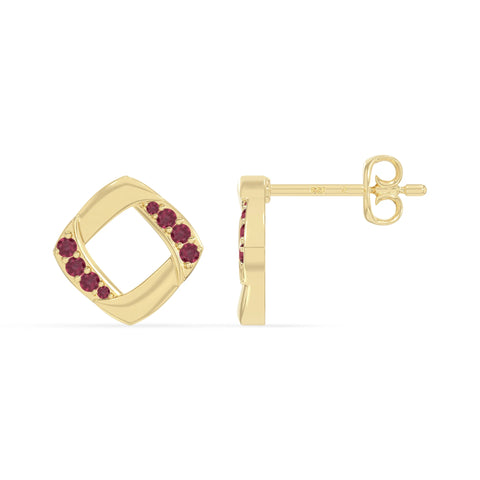 natural ruby square stud earrings in yellow gold vermeil 