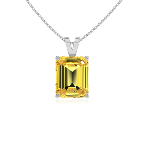 lab grown yellow sapphire emerald-cut shape solitaire v-bale pendant necklace