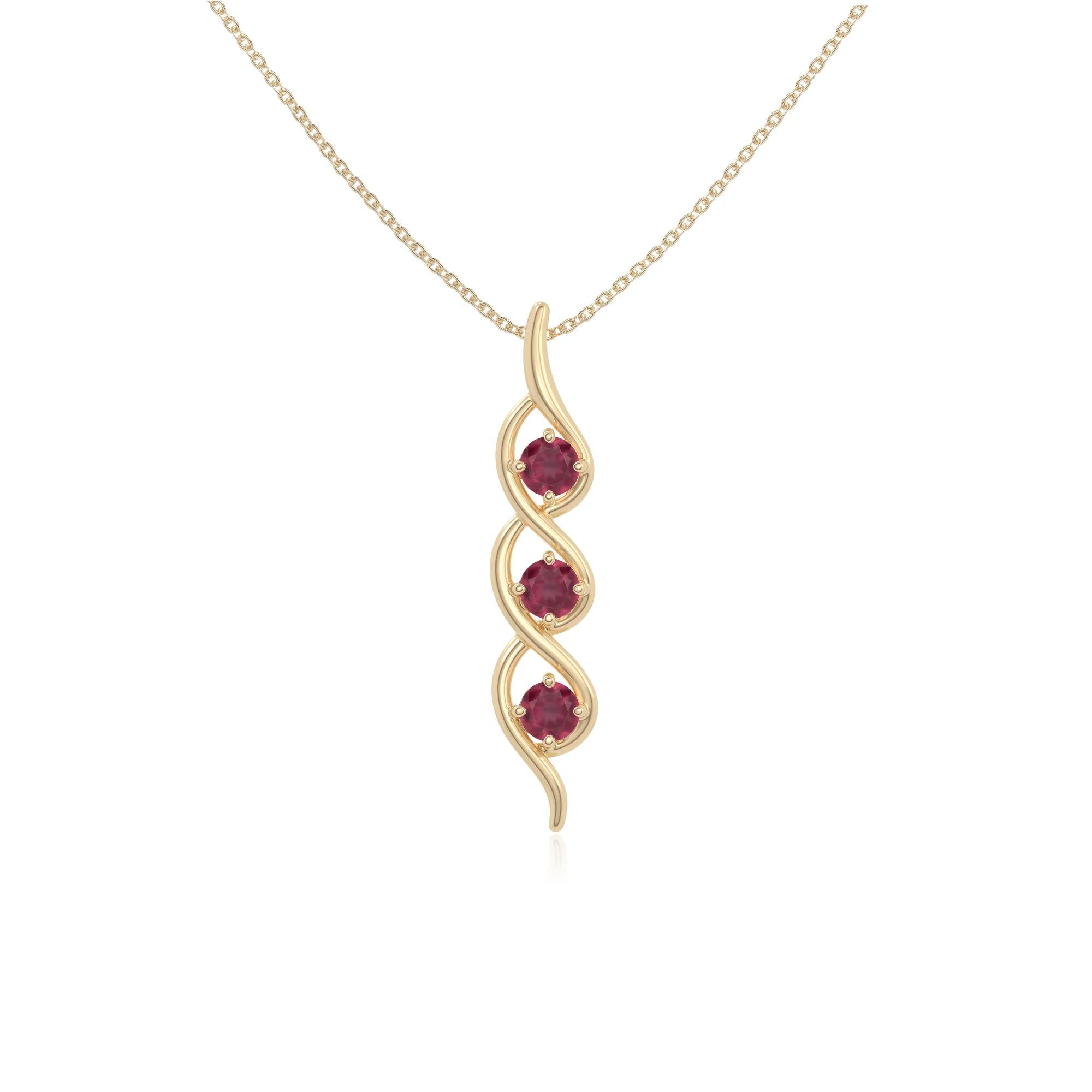 natural ruby 3 stone helix necklaces in yellow gold vermeil 