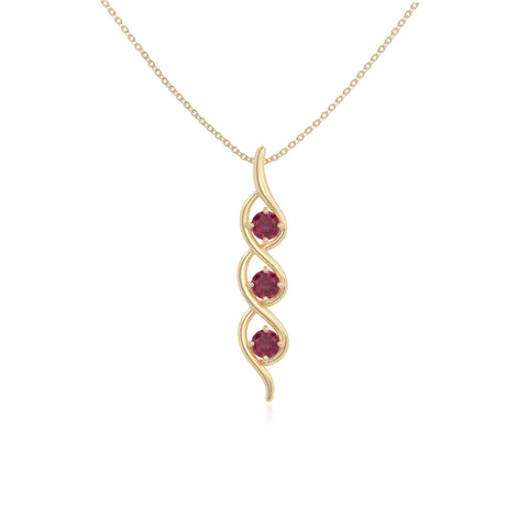 natural ruby 3 stone helix necklaces in yellow gold vermeil 