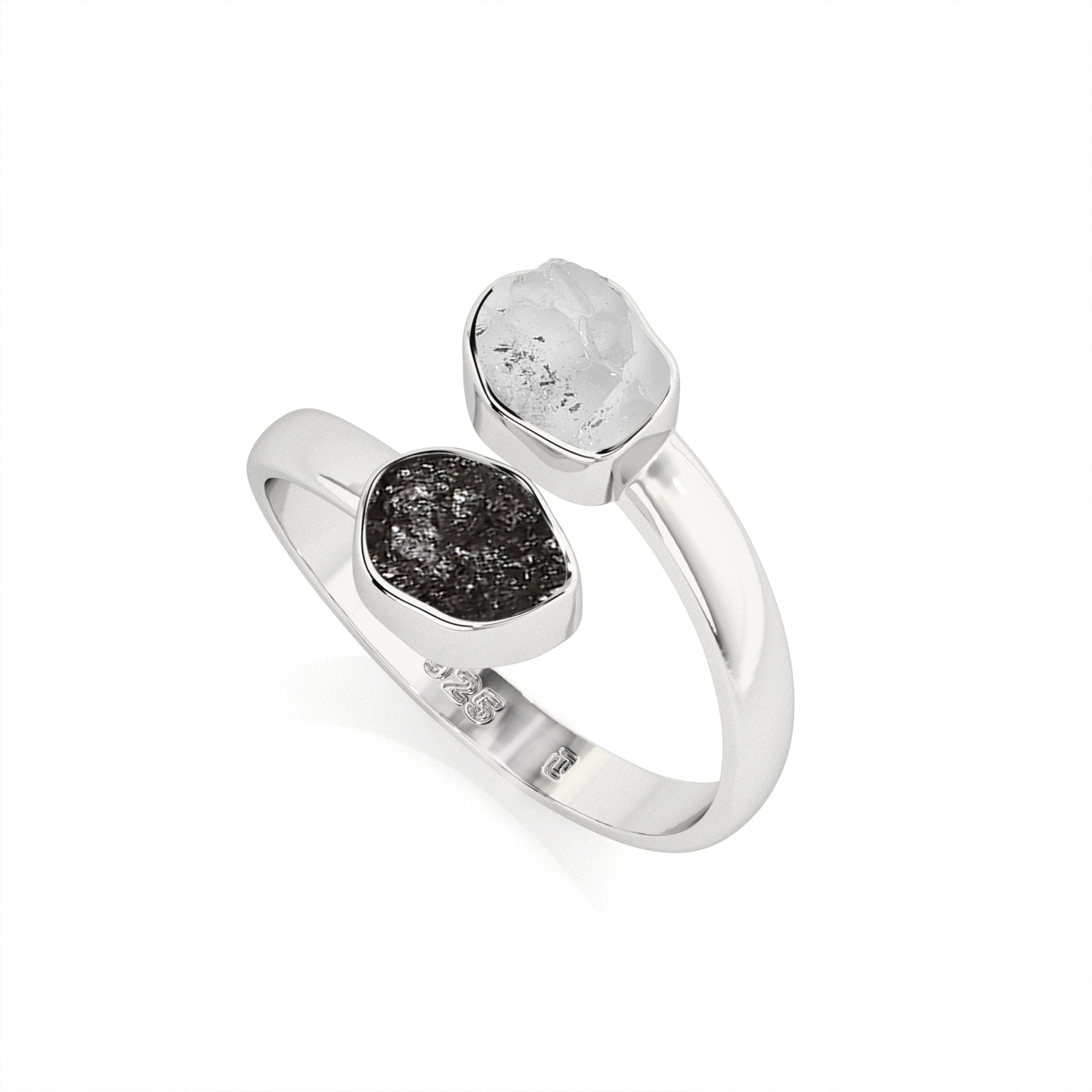 herkimer-black-tourmaline rough shape stackable bezel-set ring