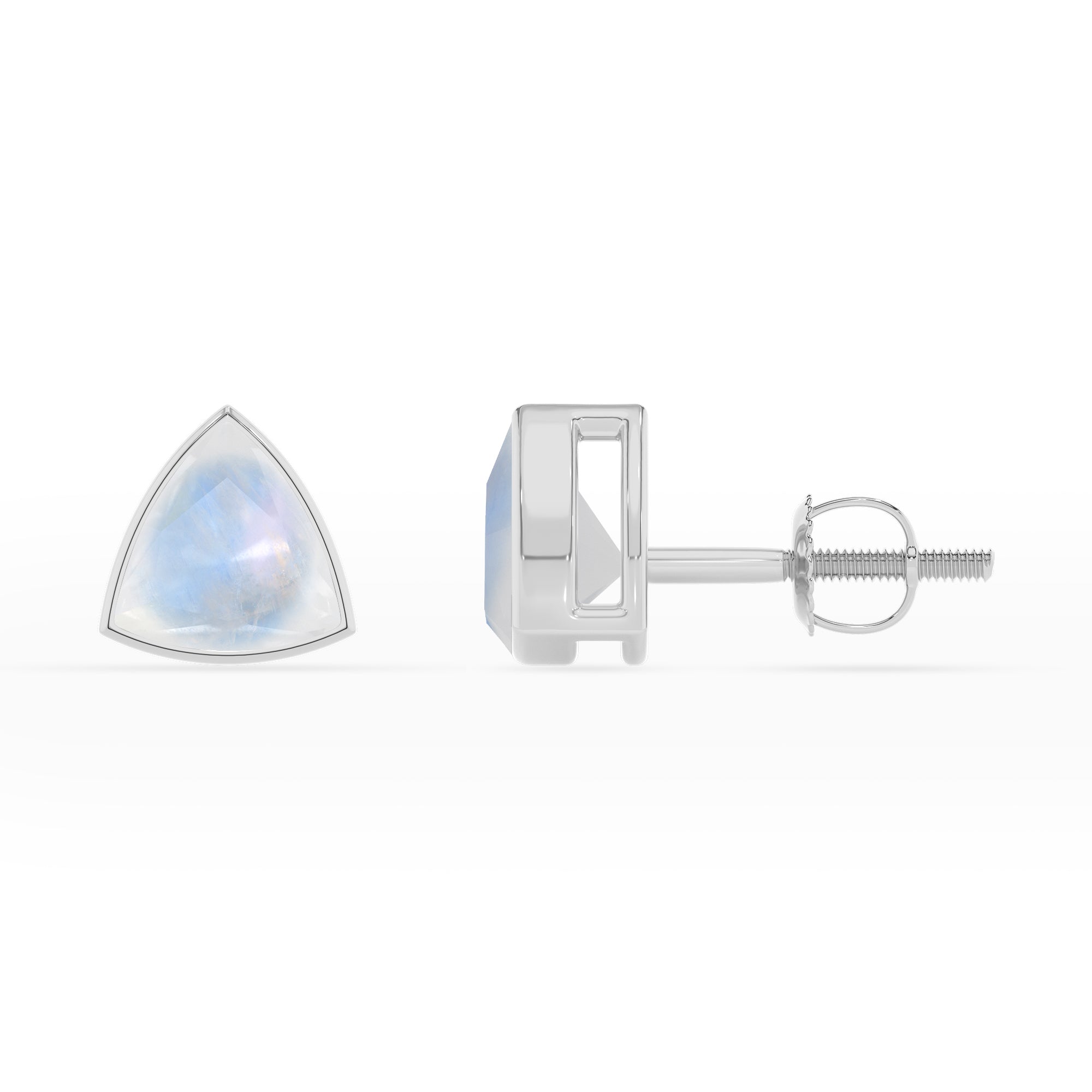 natural rainbow moonstone trillion stud earrings 