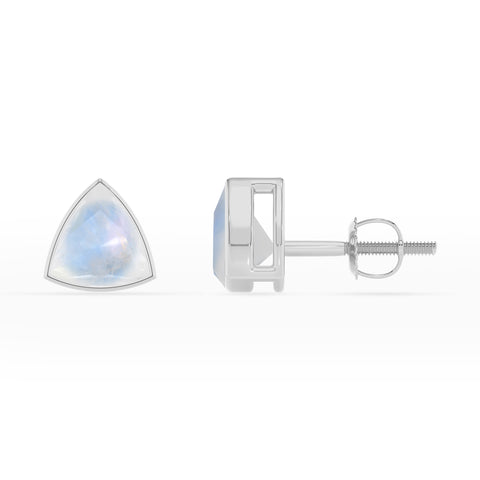 natural rainbow moonstone trillion stud earrings 