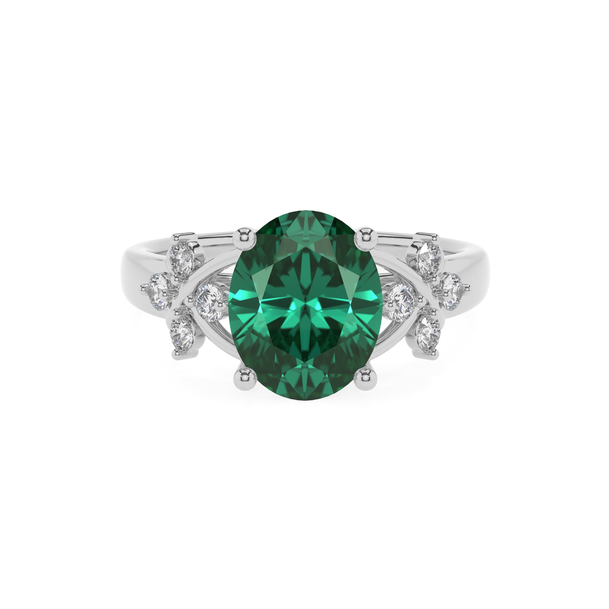 lab-grown emerald oval criss cross solitaire engagement ring