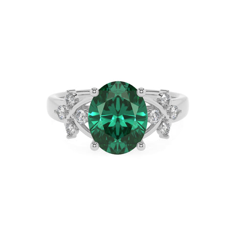 lab-grown emerald oval criss cross solitaire engagement ring