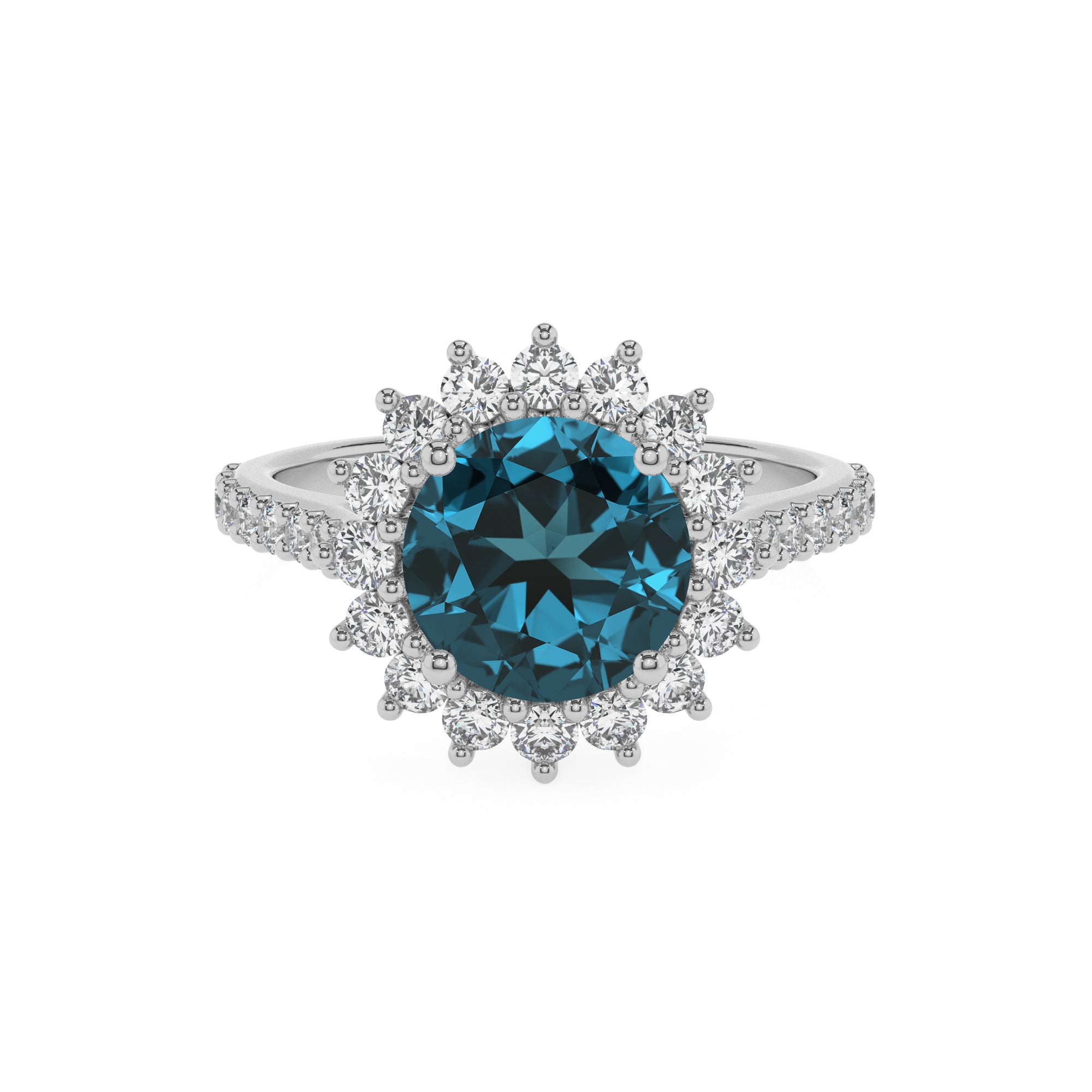 natural london blue topaz round half eterity halo solitaire engagement ring