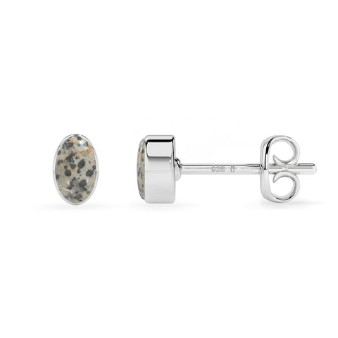 natural dalmatian oval shape stud earrings