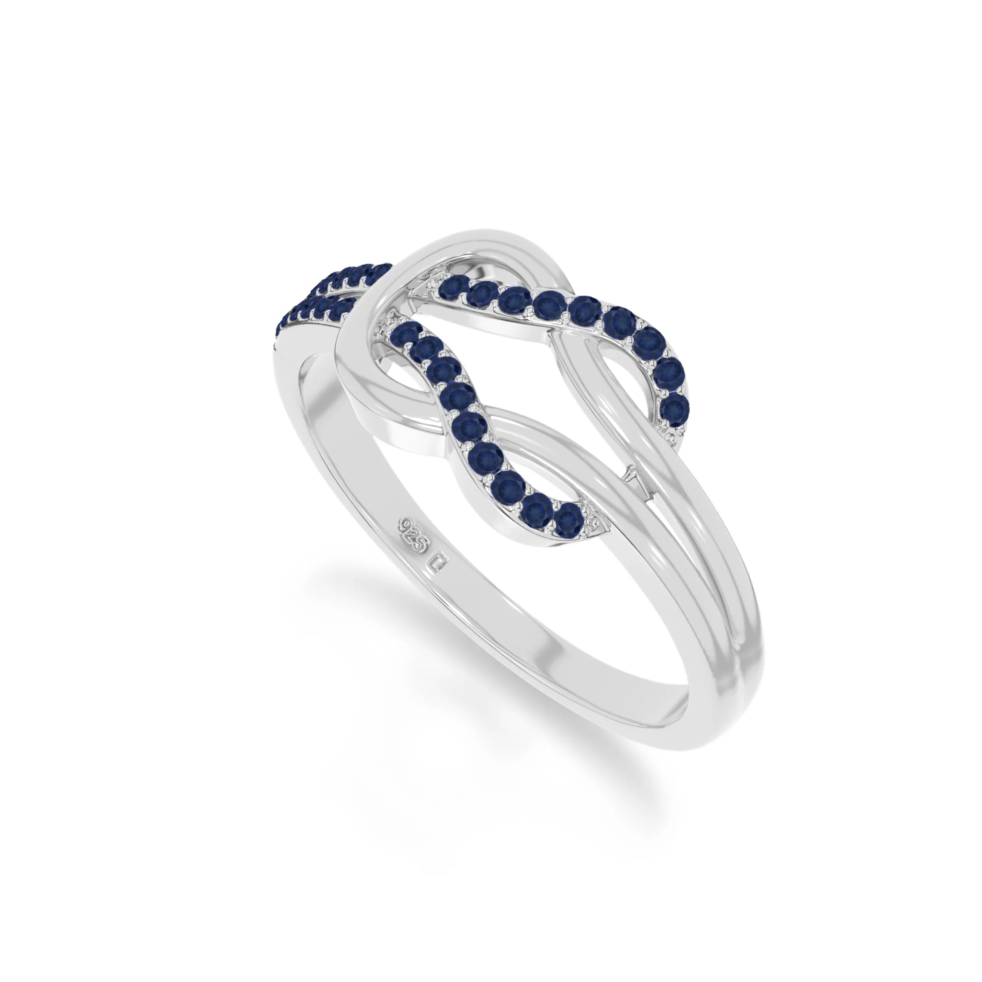 natural blue sapphire infinity knot promise rings in sterling silver 