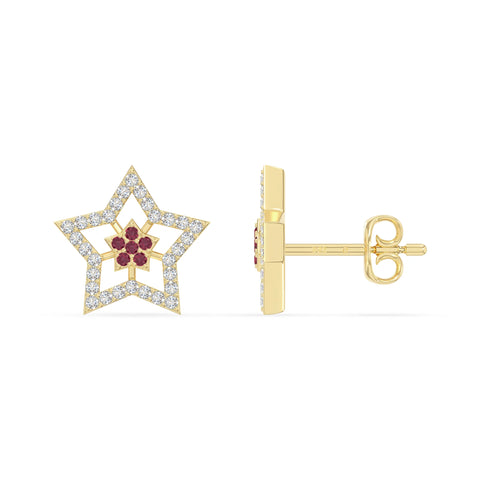 natural ruby star stud earrings in yellow gold vermeil 