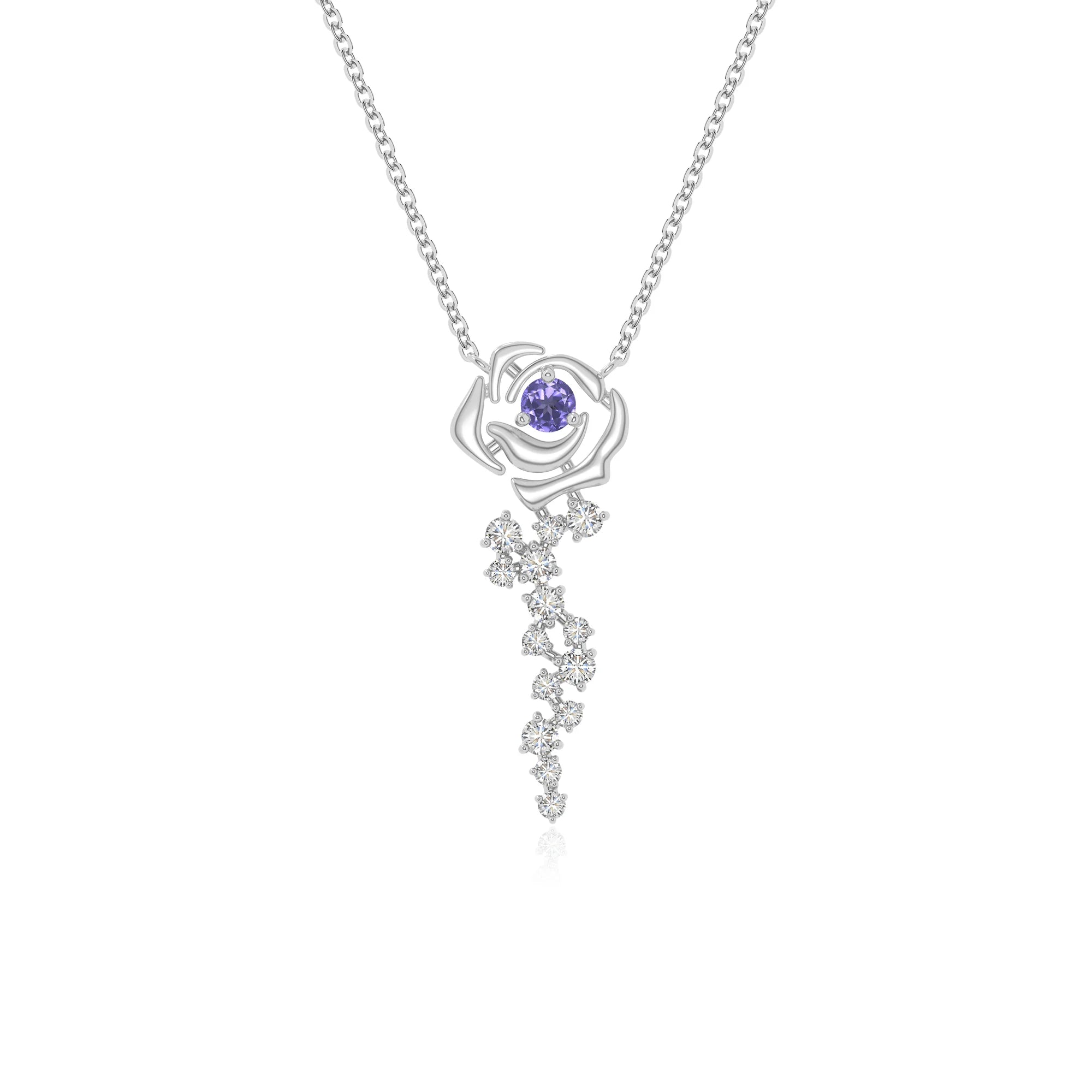 natural tanzanite rose flower necklaces in sterling silver 