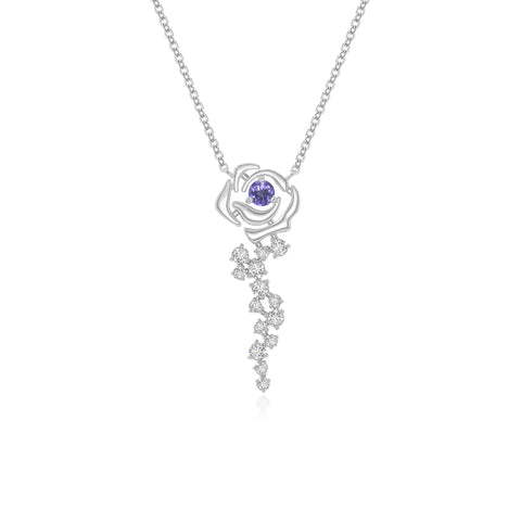 natural tanzanite rose flower necklaces in sterling silver 