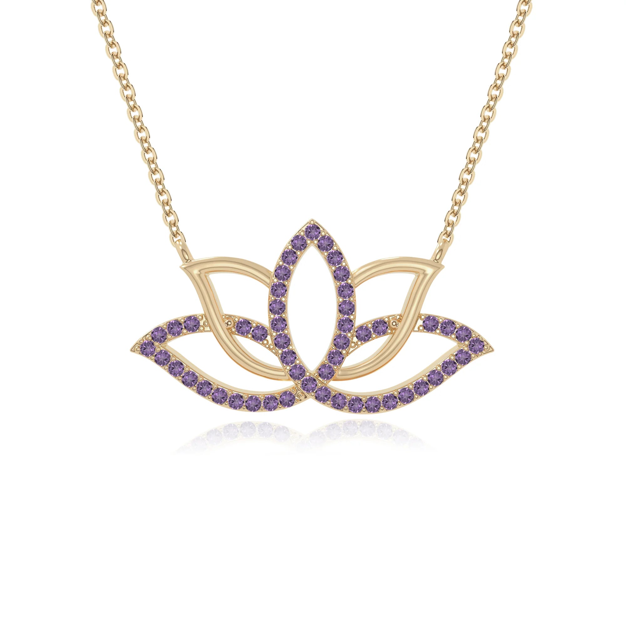 natural amethyst lotus flower necklaces in yellow gold vermeil 