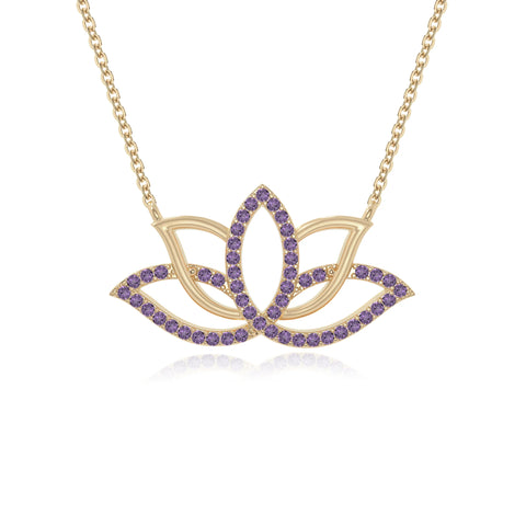 natural amethyst lotus flower necklaces in yellow gold vermeil 