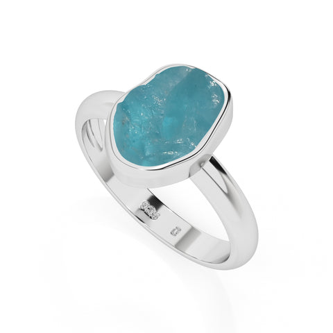 paraiba-apatite rough shape stackable bezel-set ring