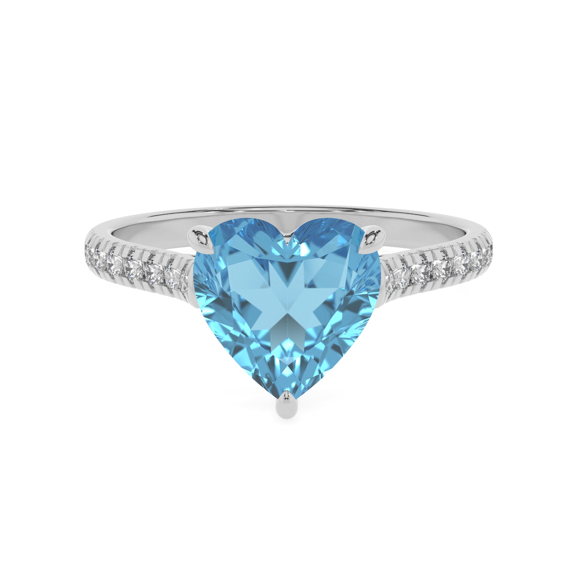 natural swiss blue topaz heart half eterity solitaire engagement ring