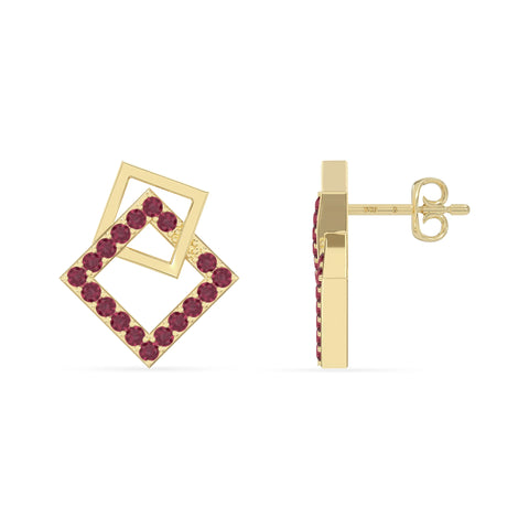 natural ruby square stud earrings in yellow gold vermeil 