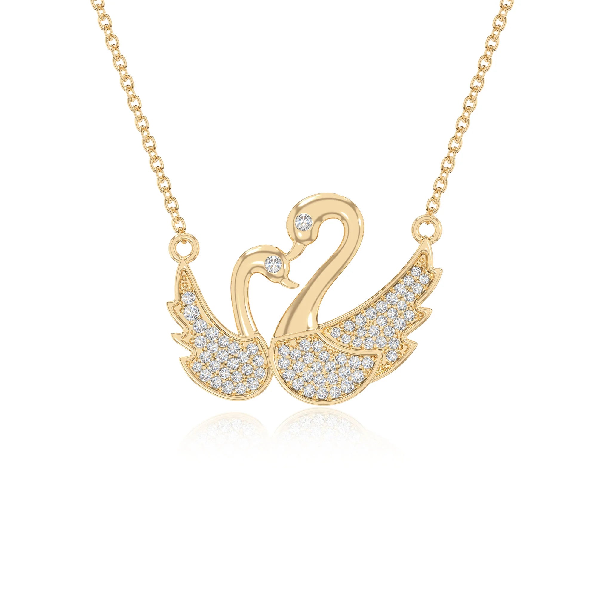 moissanite mother child swan necklaces in yellow gold vermeil 