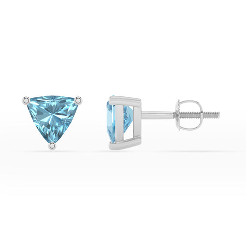 lab grown aquamarine trillion stud earrings 