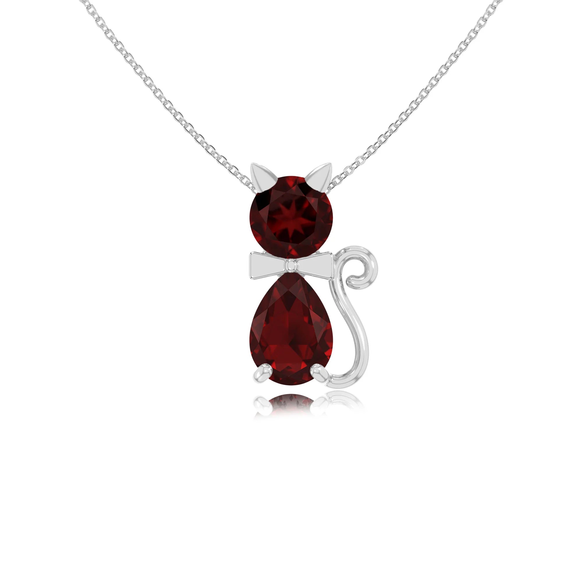 natural garnet cat necklaces in sterling silver 