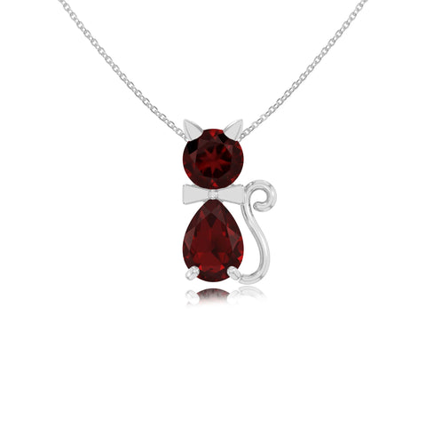 natural garnet cat necklaces in sterling silver 