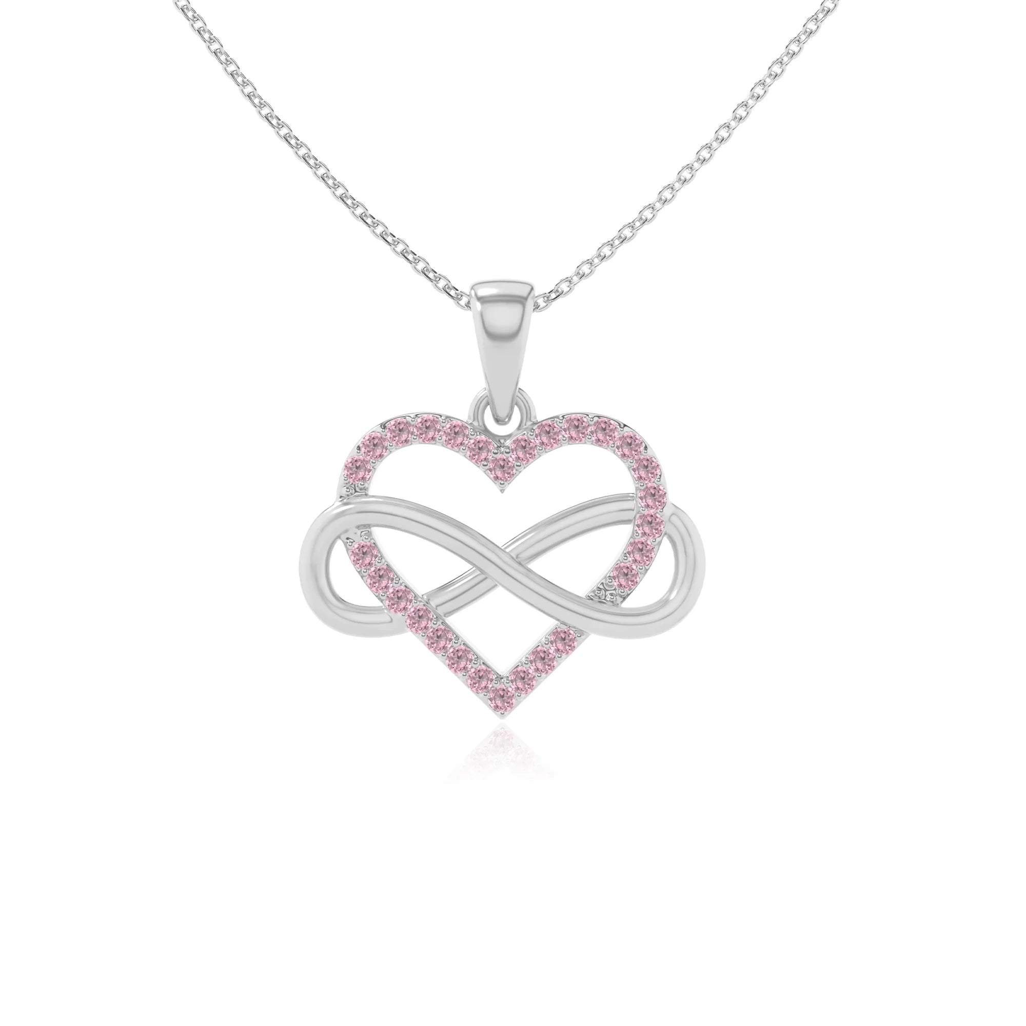 natural pink-tourmaline infinity heart necklaces in sterling silver 