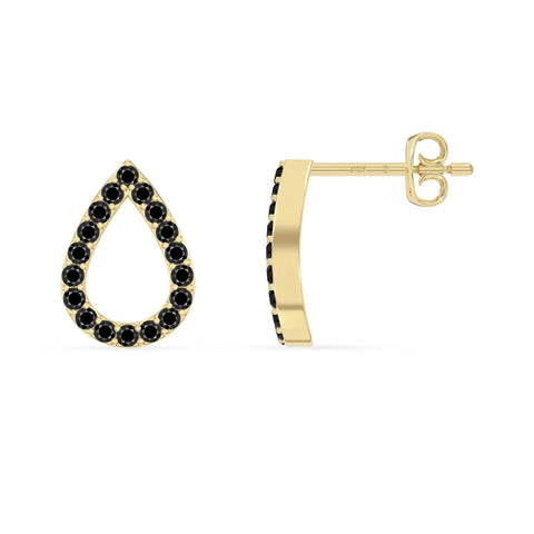 natural black-onyx teardrop stud earrings in yellow gold vermeil 