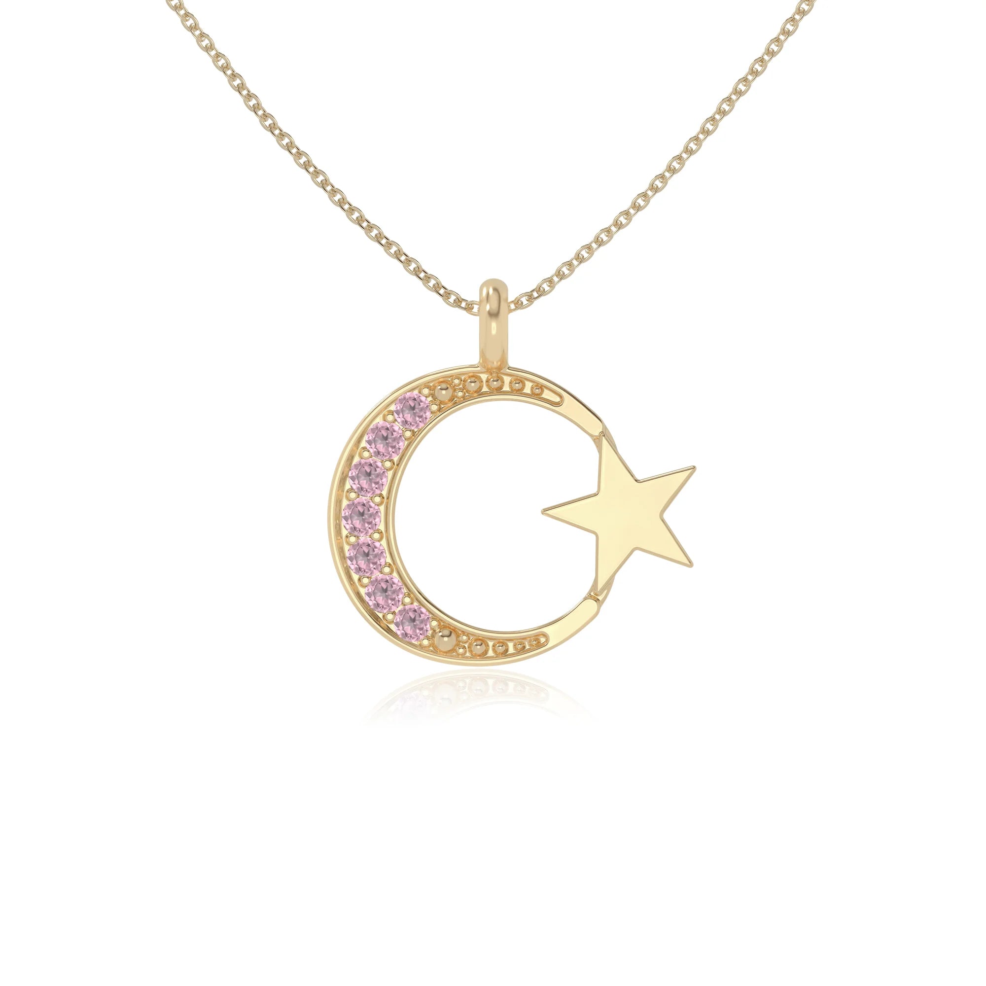 natural pink-tourmaline moon & star necklaces in yellow gold vermeil 