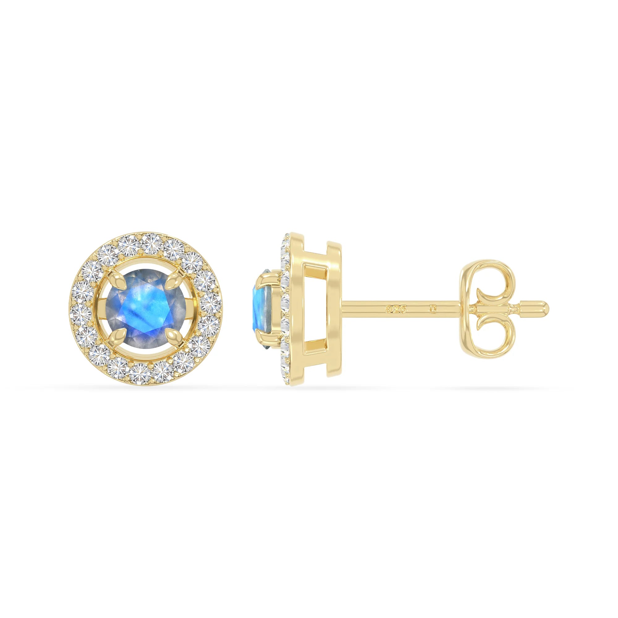 natural labradorite halo stud earrings in yellow gold vermeil 