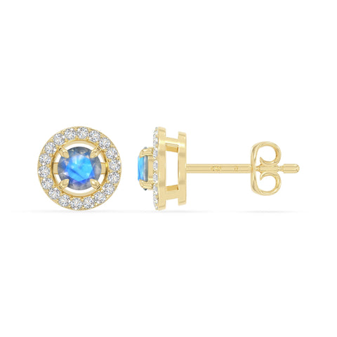 natural labradorite halo stud earrings in yellow gold vermeil 