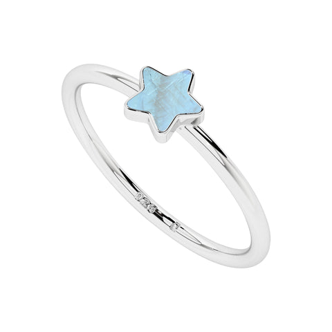 rainbow moonstone star shape stackable bezel-set ring