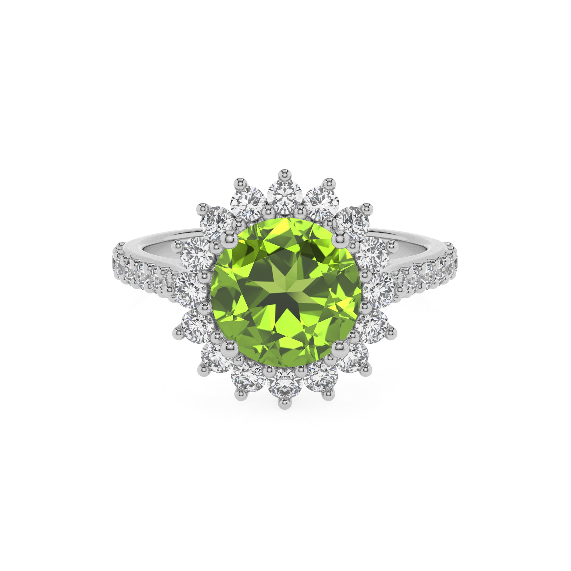 natural peridot round half eterity halo solitaire engagement ring