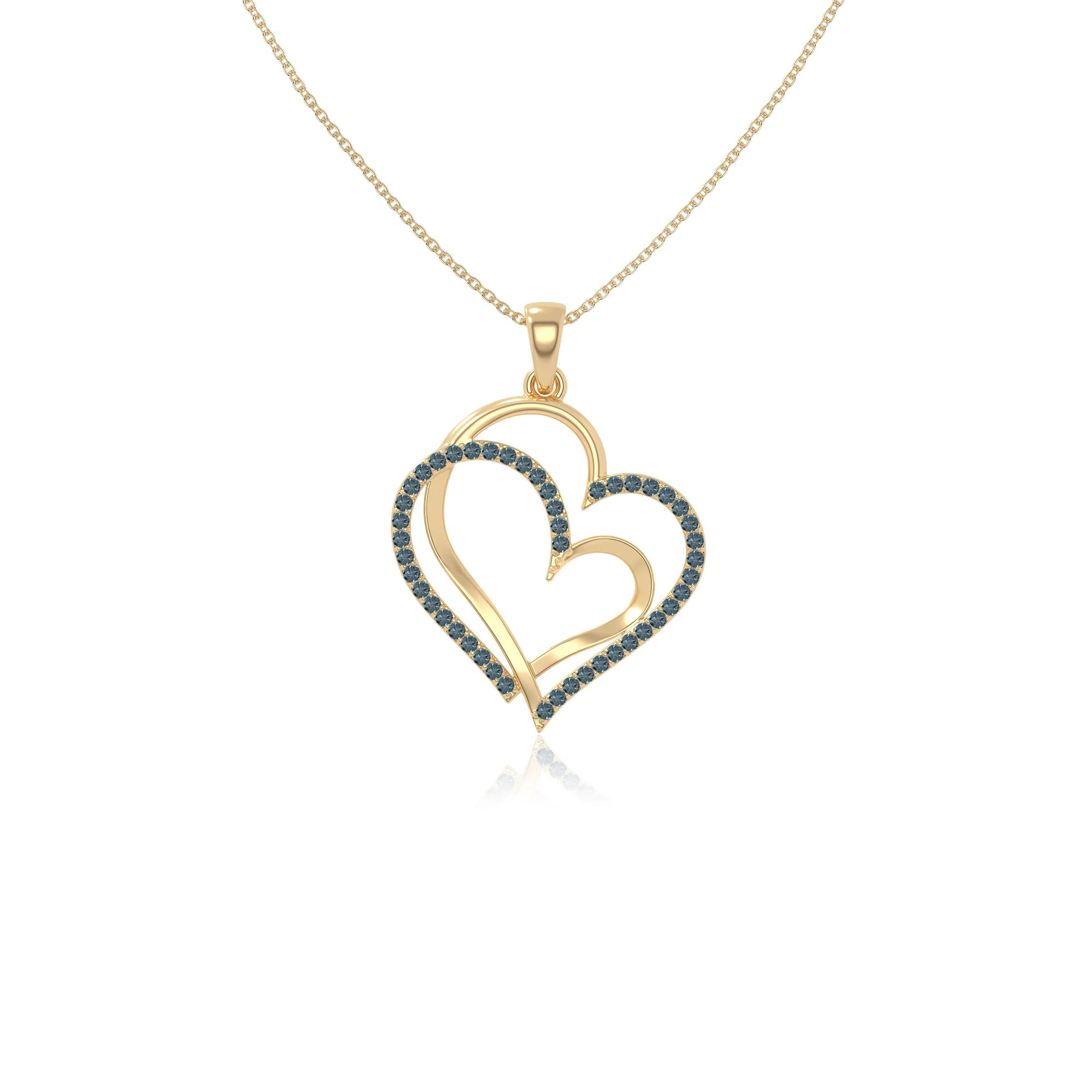 natural london-blue-topaz double heart necklaces in yellow gold vermeil 