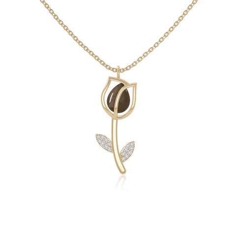 smoky quartz tulip necklaces in yellow gold vermeil 
