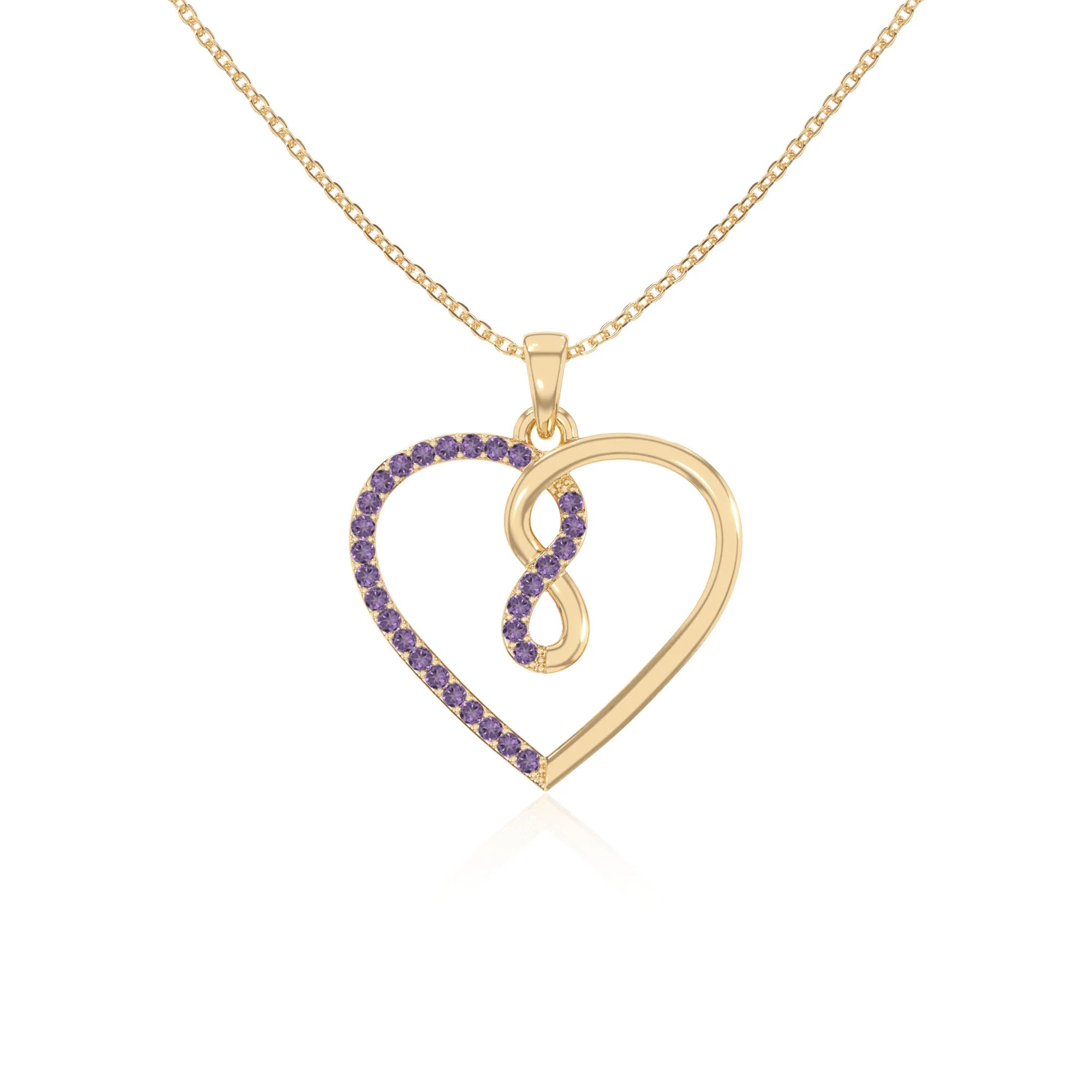 natural amethyst infinity heart necklaces in yellow gold vermeil 