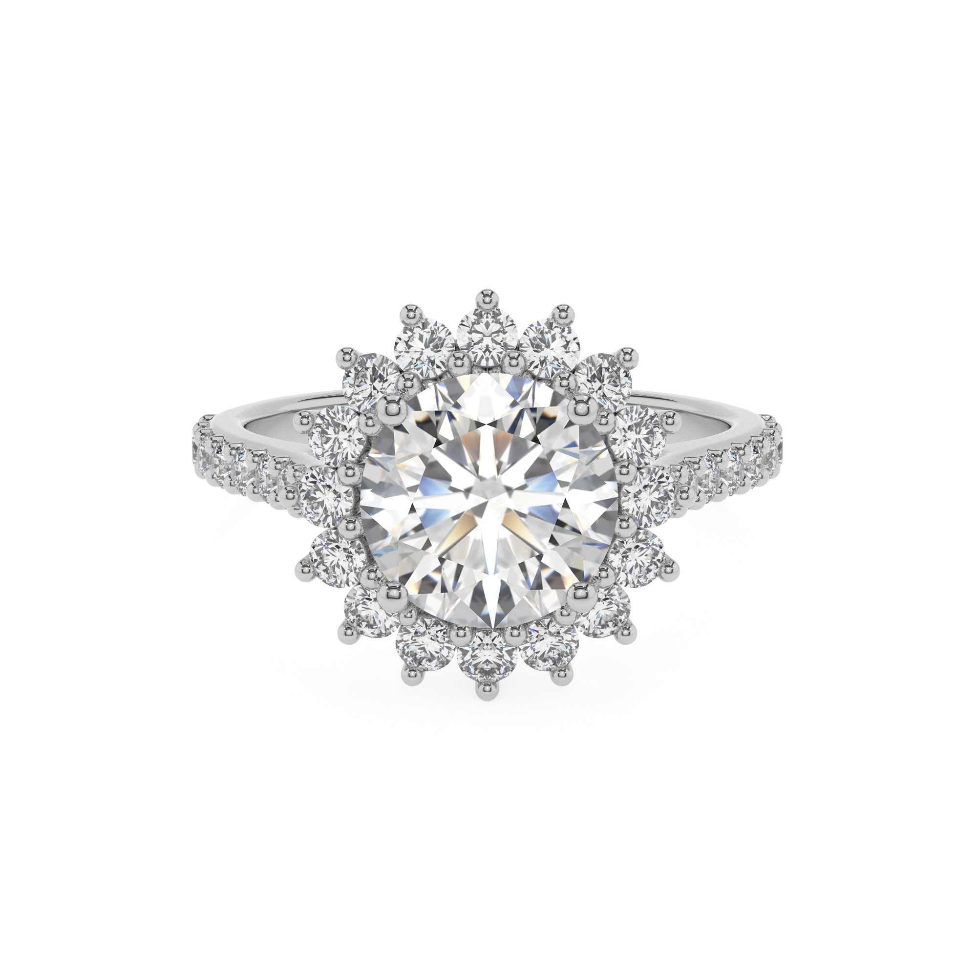 lab-grown moissanite round half eterity halo solitaire engagement ring