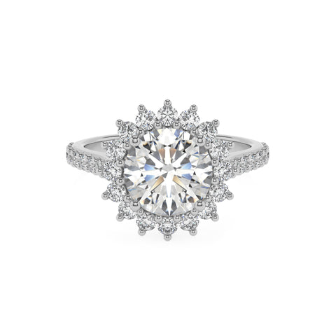 lab-grown moissanite round half eterity halo solitaire engagement ring