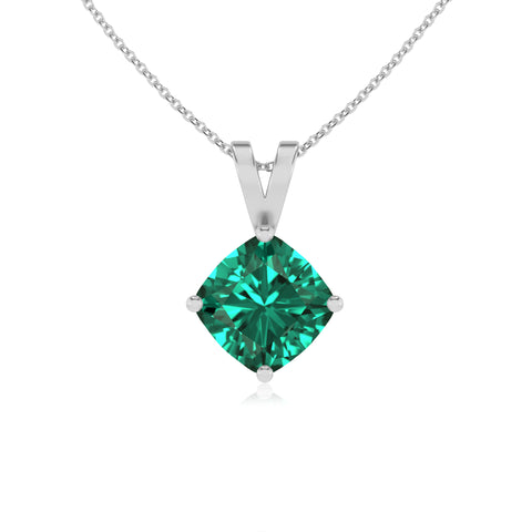 lab grown emerald cushion shape solitaire v-bale pendant necklace