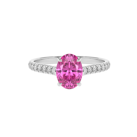 lab-grown pink-sapphire oval half eterity solitaire engagement ring