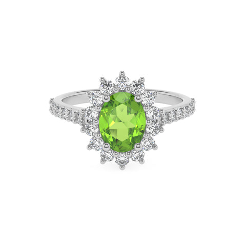 natural peridot oval half eterity halo solitaire engagement ring