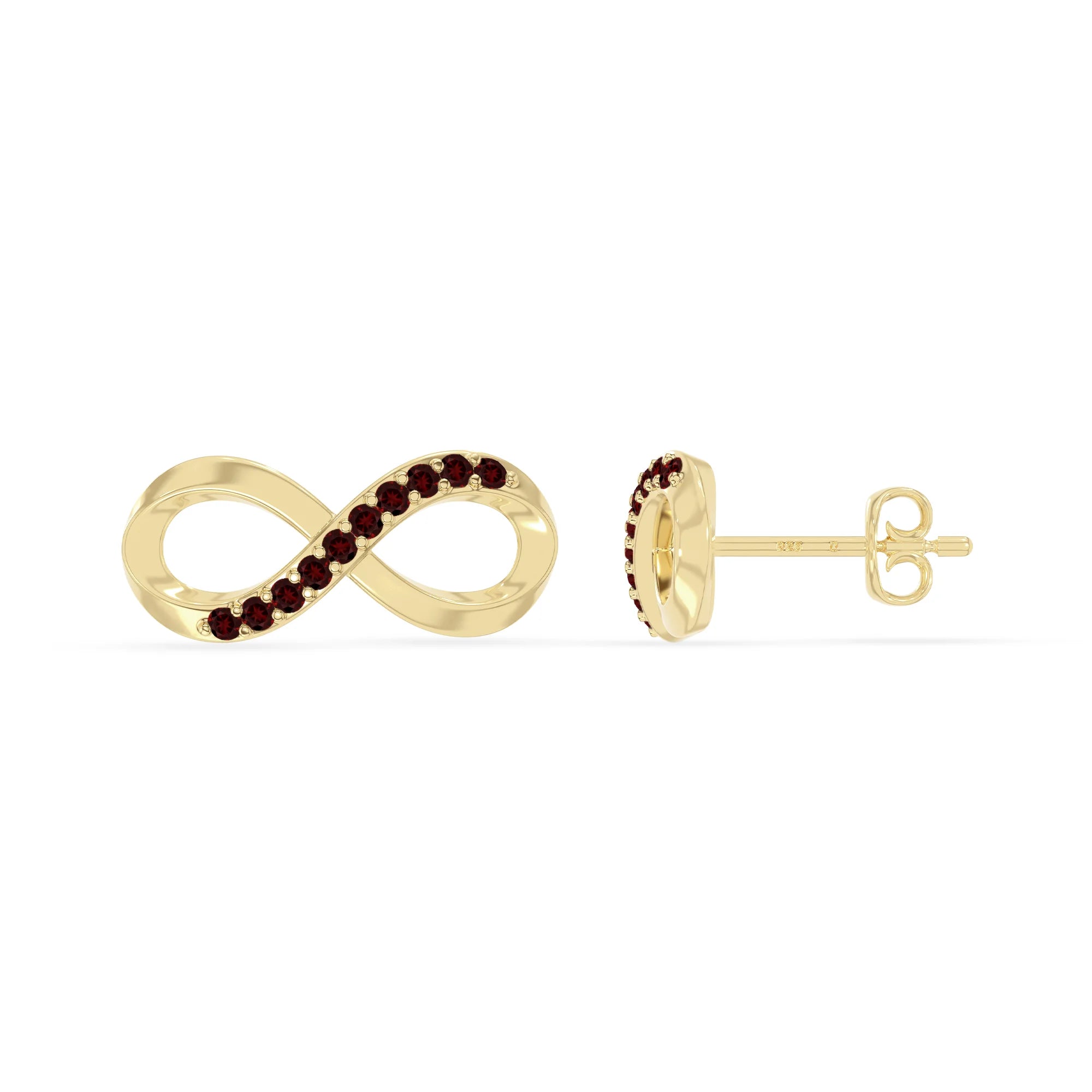 natural garnet infinity stud earrings in yellow gold vermeil 