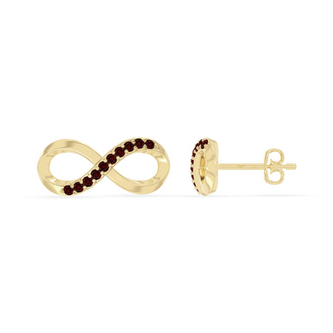 natural garnet infinity stud earrings in yellow gold vermeil 