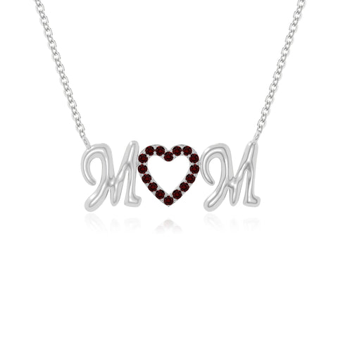 natural garnet mom heart necklaces in sterling silver 
