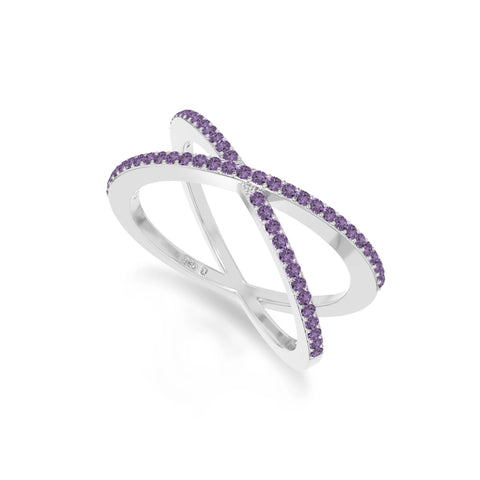 natural amethyst criss cross band rings in sterling silver 
