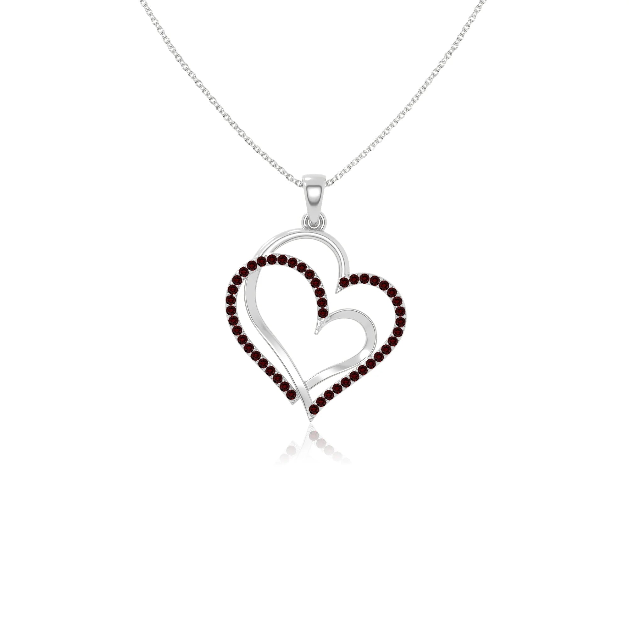 natural garnet double heart necklaces in sterling silver 