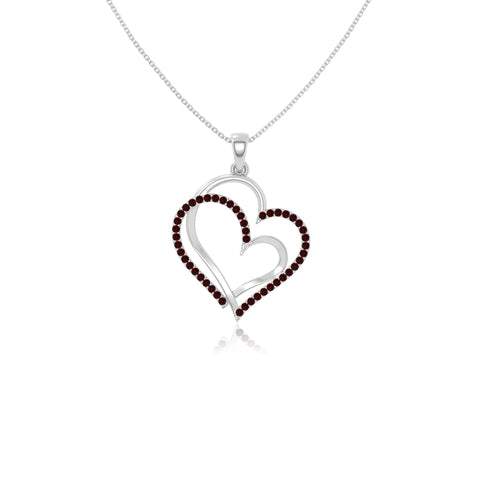 natural garnet double heart necklaces in sterling silver 
