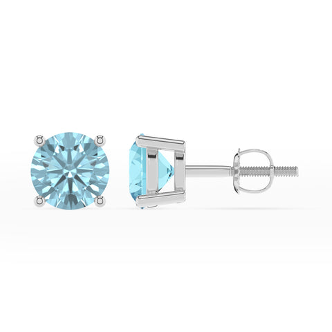 lab grown aquamarine round stud earrings 