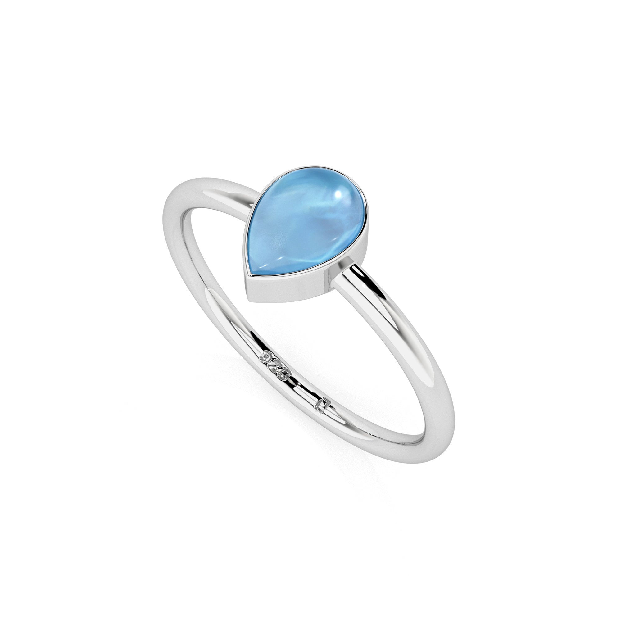 larimar pear cab stackable bezel-set ring